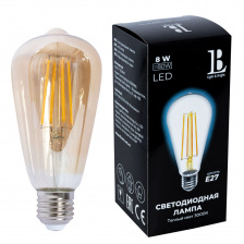 Лампочка светодиодная филаментная  E27-8W-SТ64-WW-fil gold_lb