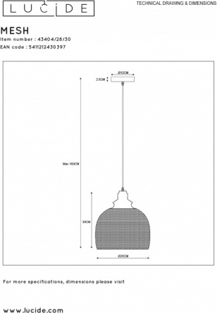 Подвесной светильник Mesh 43404/28/30 фото 3