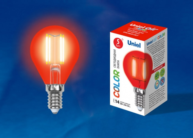 Лампочка светодиодная  LED-G45-5W/RED/E14 GLA02RD картон фото 1