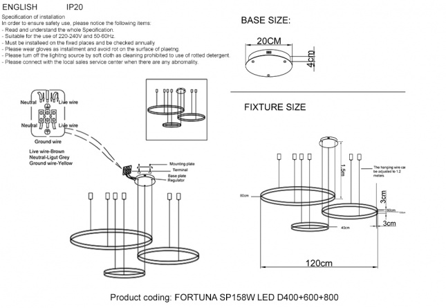 Люстра Crystal Lux FORTUNA SP158W LED D400+600+800 BLACK фото 5