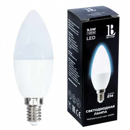 Лампочка светодиодная  E14-9,5W-4000К-C37_lb фото 1